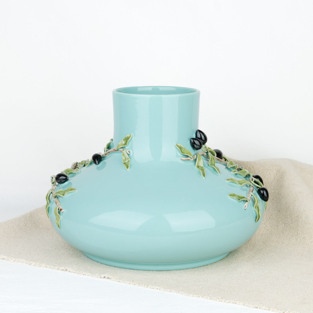 Vase bleu turquoise olives