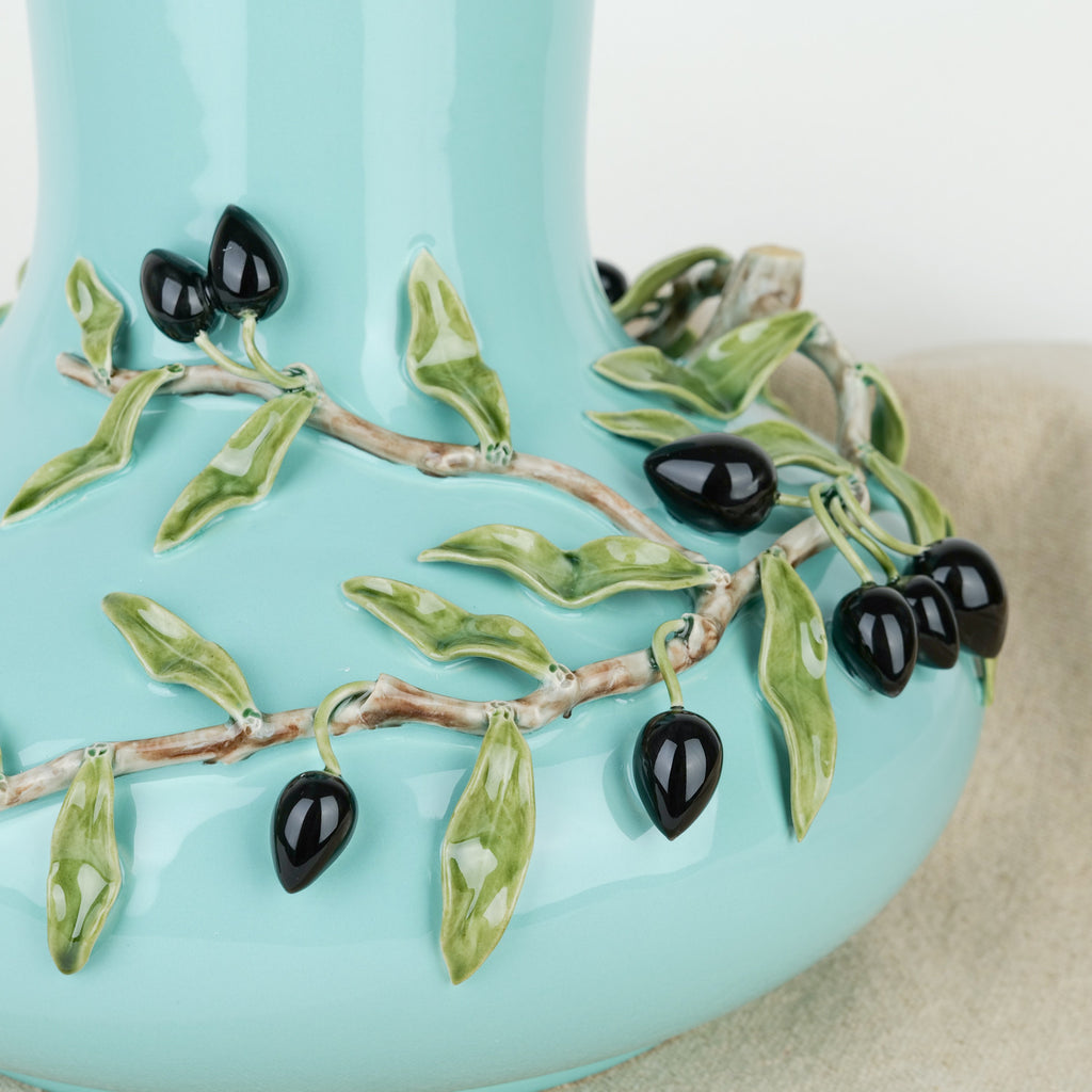 Vase bleu turquoise olives