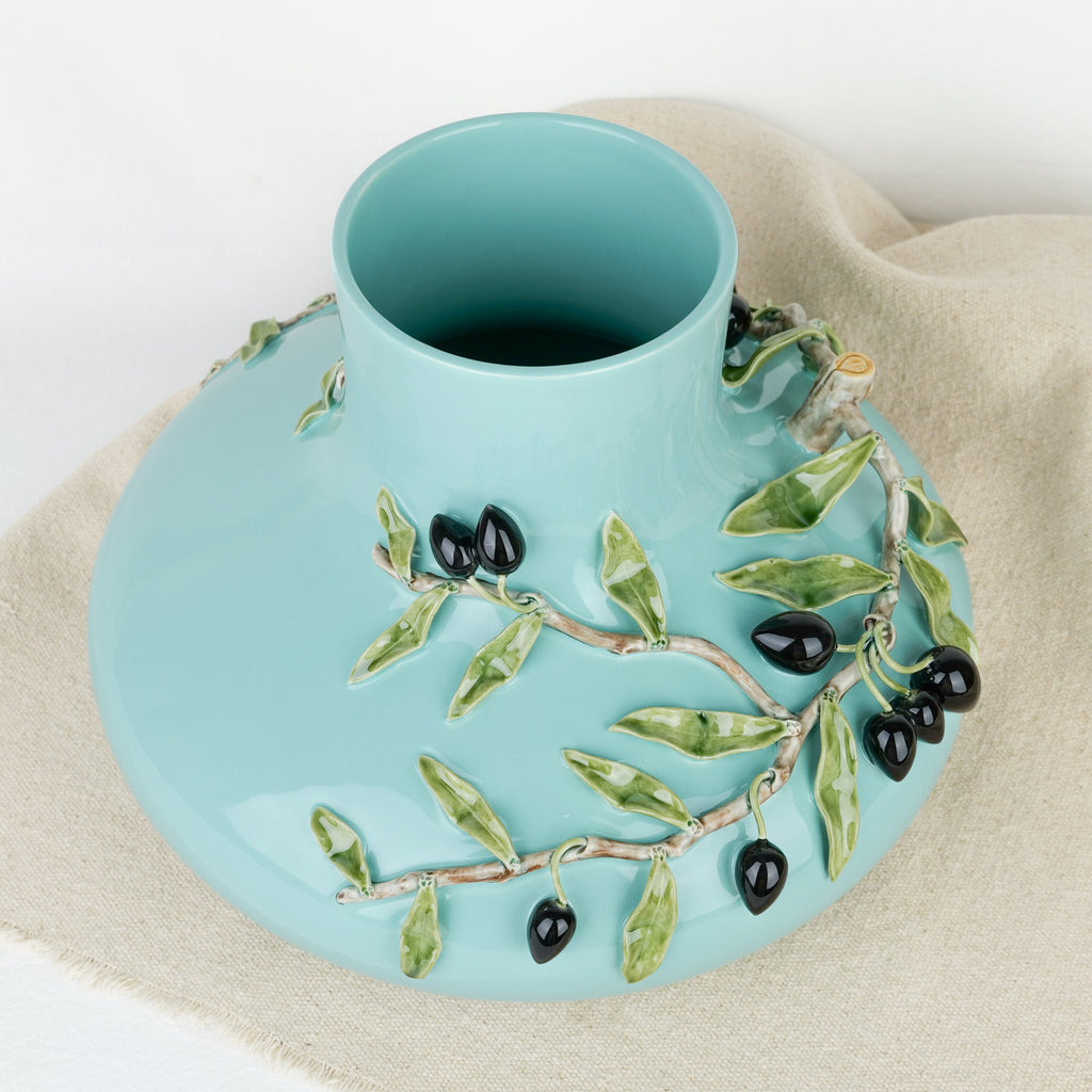 Vase bleu turquoise olives