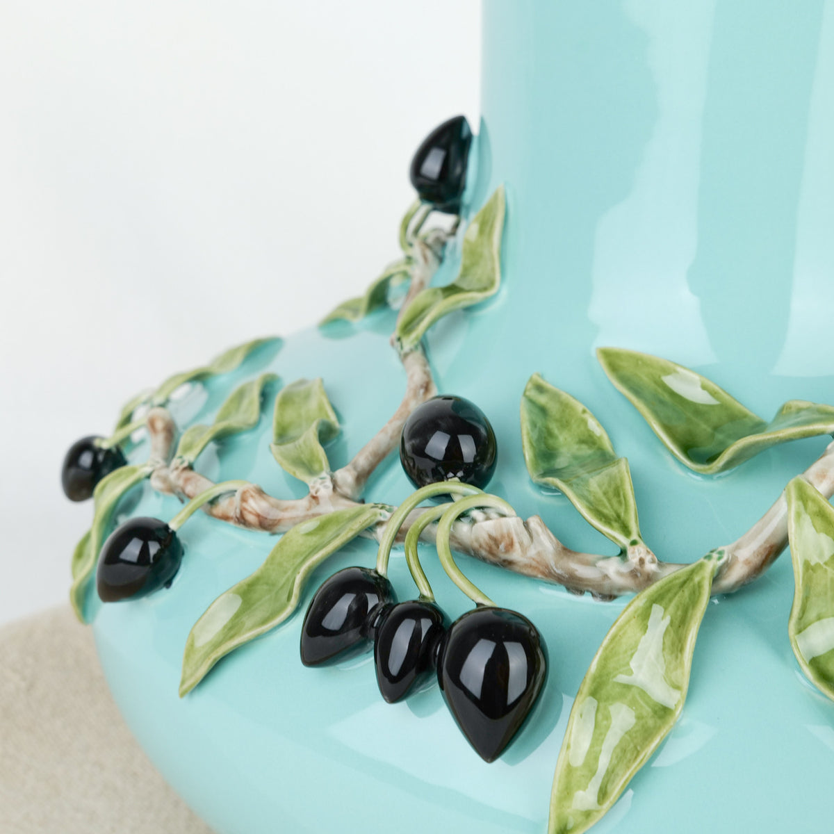 Vase bleu turquoise olives